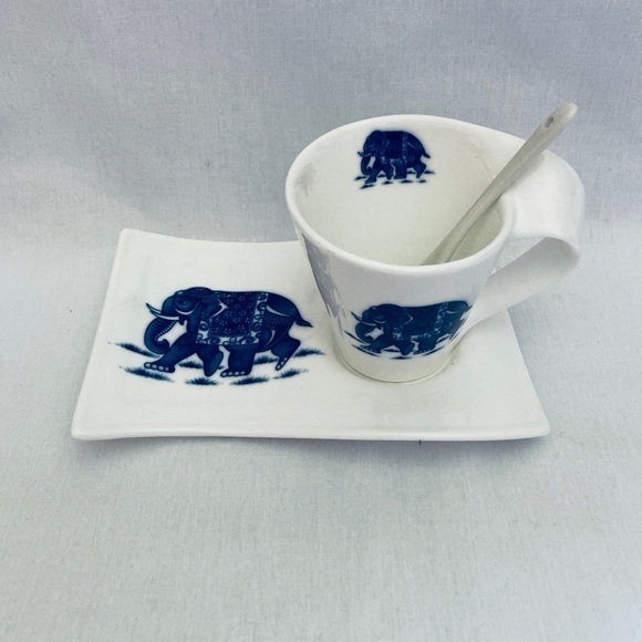 Elephant 3 Piece Set Tea Cup with Wave Plate & Spoon Vintage Adeline - Picture 2 of 7